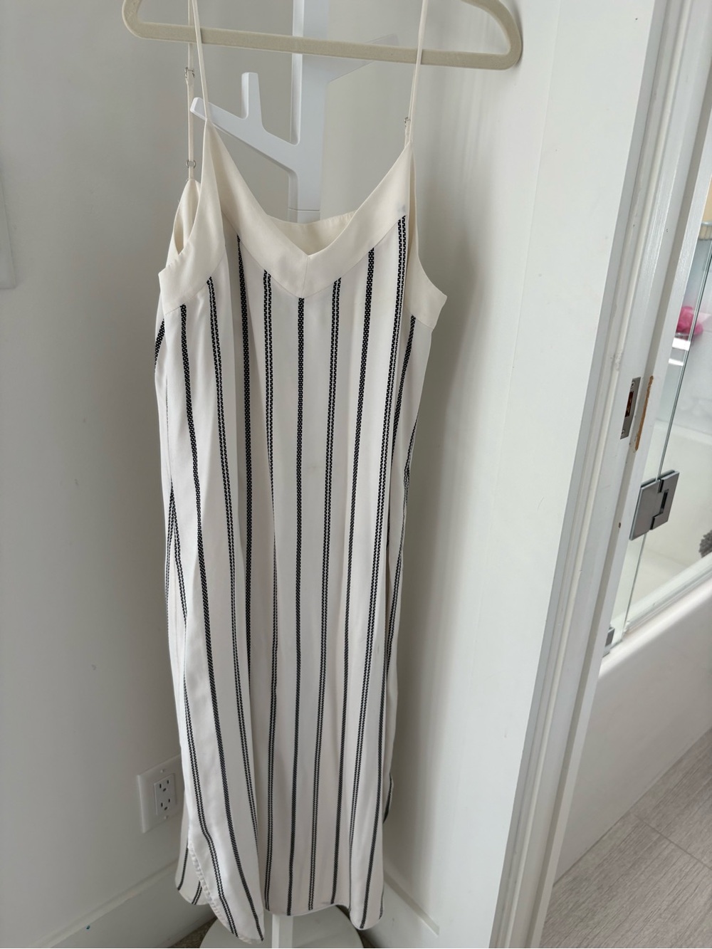 Equipment Cream and Black Striped Slip Dress